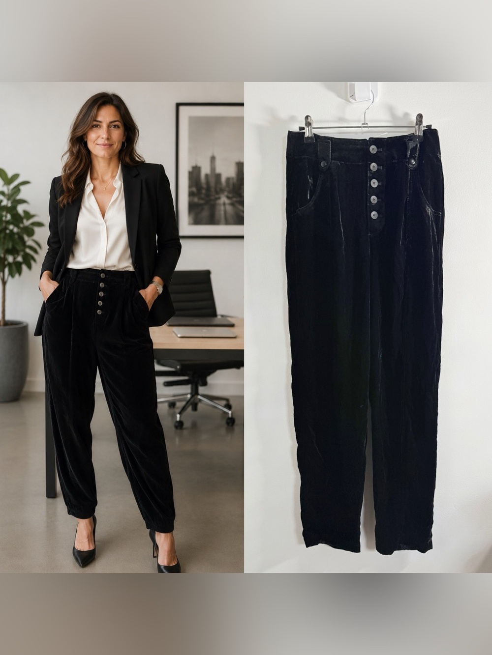 Unsubscribed Black Velvet Button-Front Pants NWT